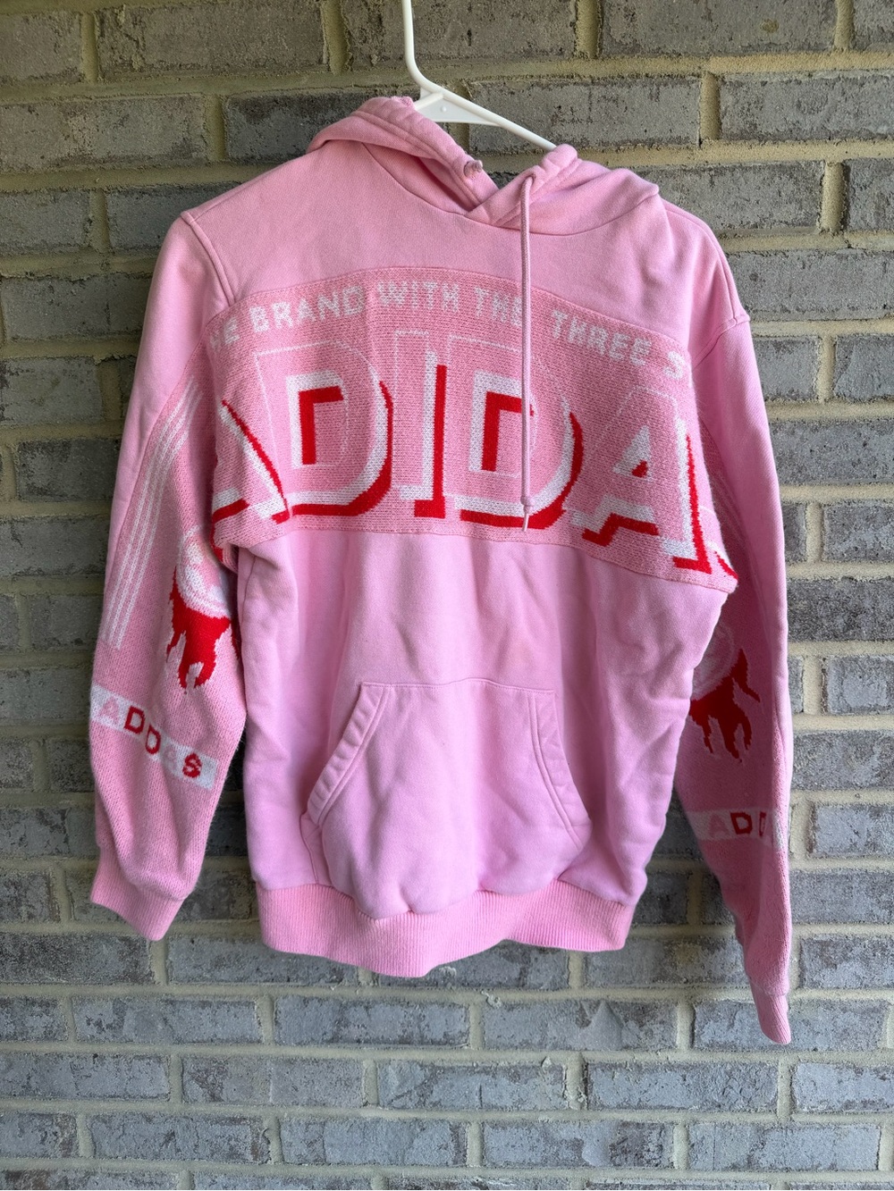 adidas Originals Real Scarf Pullover Hoodie Pink Red Soccer Knit Flawed S